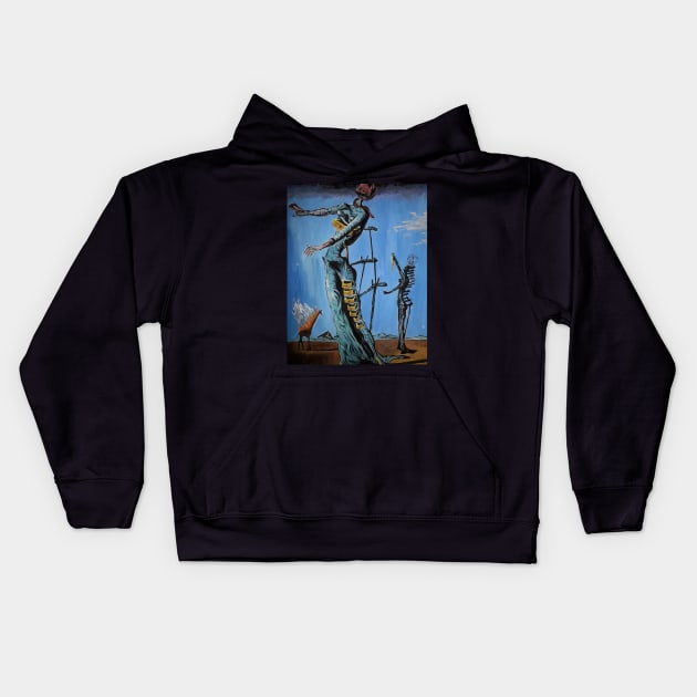 Painting The Burning Giraffe Salvador Dali T-Shirt T-Shirt Kids Hoodie by J0k3rx3